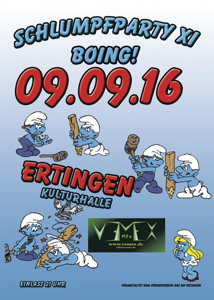 Party Flyer: Schlumpfparty XI 			BOING!  am 09.09.2016 in Ertingen